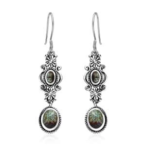 Artisan Crafted Blue Horizon Turquoise 2.50 ctw Floral Earrings in Black Oxidized Sterling Silver