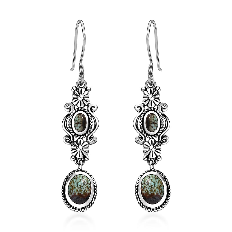 Artisan Crafted Blue Horizon Turquoise 2.50 ctw Floral Earrings in Black Oxidized Sterling Silver