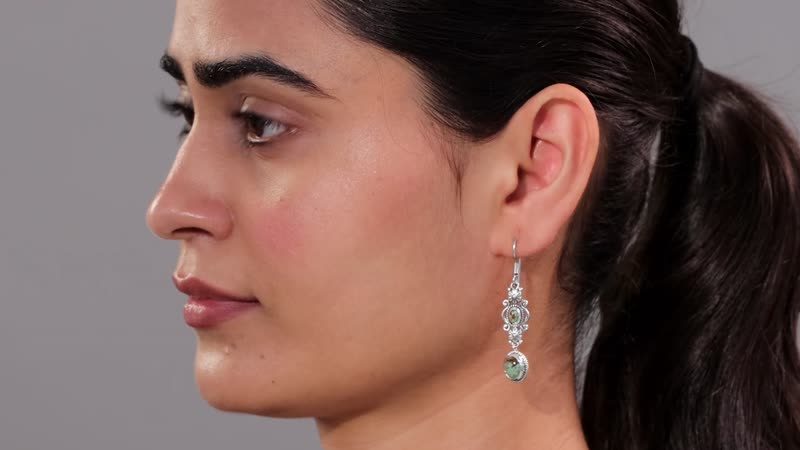Artisan Crafted Blue Horizon Turquoise 2.50 ctw Floral Earrings in Black Oxidized Sterling Silver