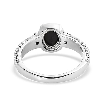 Boulder Opal Triplet and Midnight Sapphire 1.00 ctw Ring in Stainless Steel (Size 10.0)