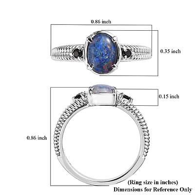 Boulder Opal Triplet and Midnight Sapphire 1.00 ctw Ring in Stainless Steel (Size 10.0)