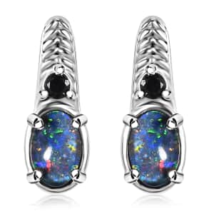 Boulder Opal Triplet and Midnight Sapphire 0.80 ctw Earrings in Stainless Steel