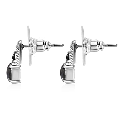 Boulder Opal Triplet and Midnight Sapphire 0.80 ctw Earrings in Stainless Steel