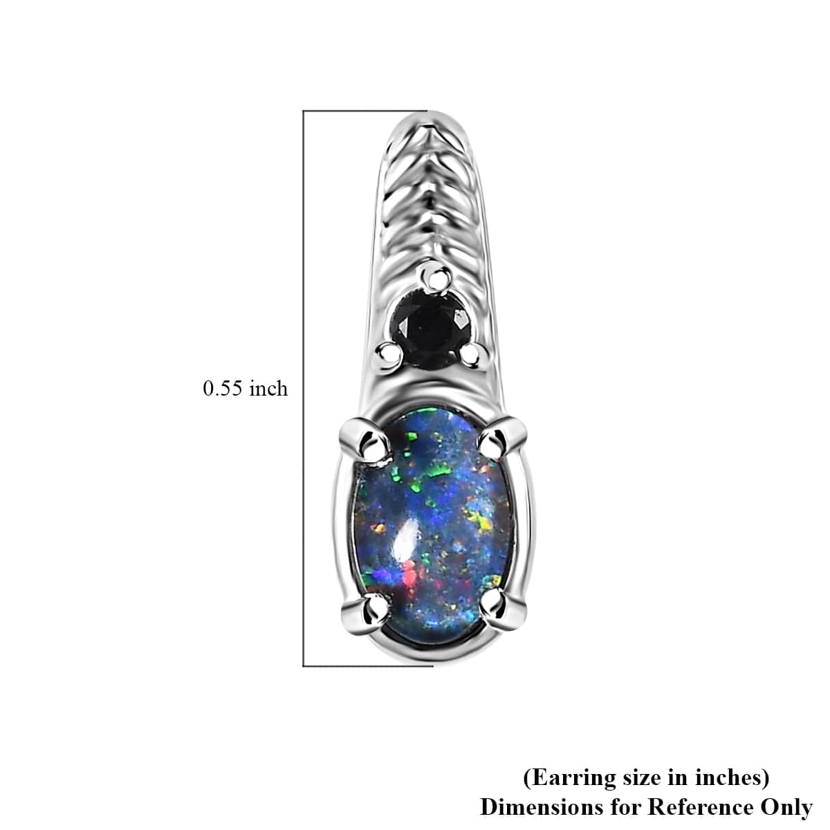 Boulder Opal Triplet and Midnight Sapphire 0.80 ctw Earrings in Stainless Steel image number 4