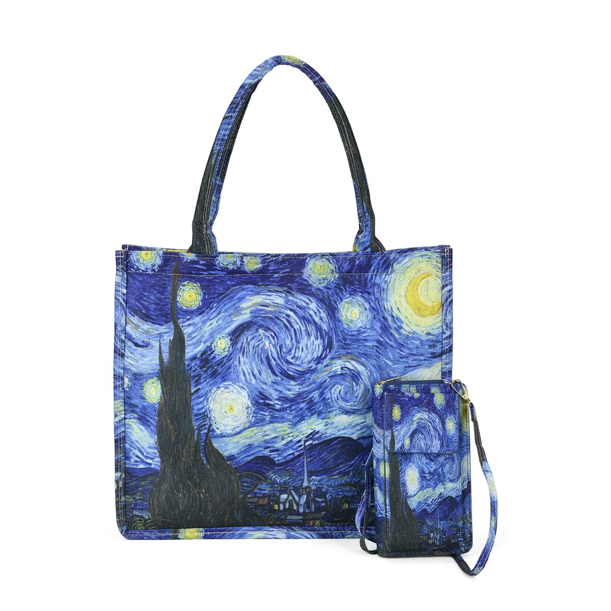 2-piece Set Van Gogh Starry Night Painted Tote Bag and Cellphone Bag image number 0