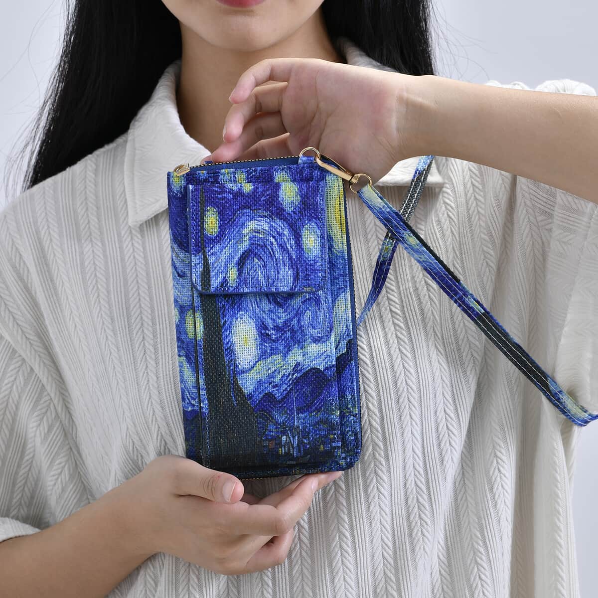 2-piece Set Van Gogh Starry Night Painted Tote Bag and Cellphone Bag image number 2