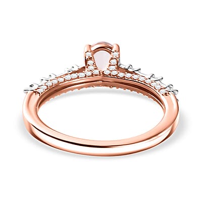 Premium Pink Morganite and Moissanite Bridge Ring in Rhodium and 18K Vermeil Rose Gold Over Sterling Silver (Size 10.0) 1.20 ctw