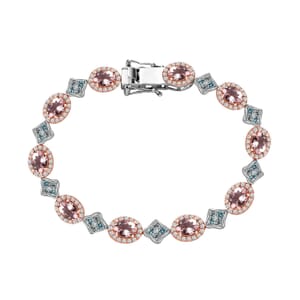Premium Pink Morganite, Multi Gemstone Halo and Floral Bracelet in 18K Vermeil RG and Rhodium Over Sterling Silver (7.25 In) 11.50 ctw