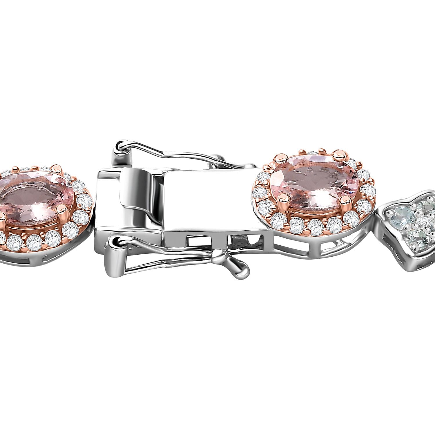 D'Joy Premium Pink Morganite, Multi Gemstone Halo and Floral Bracelet in 18K Vermeil RG and Rhodium Over Sterling Silver (7.25 In) 11.50 ctw
