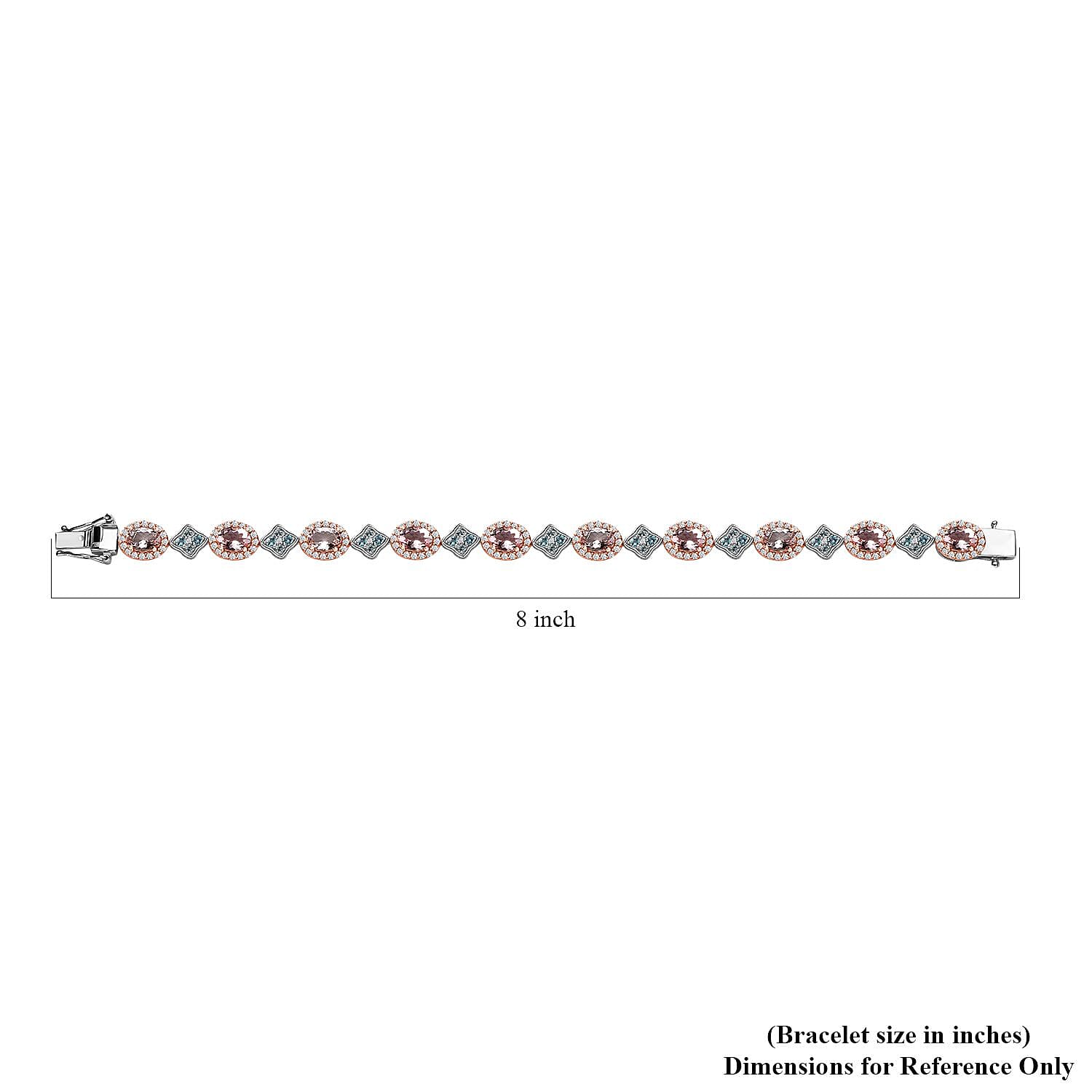 D'Joy Premium Pink Morganite, Multi Gemstone Halo and Floral Bracelet in 18K Vermeil RG and Rhodium Over Sterling Silver (7.25 In) 11.50 ctw