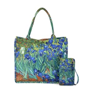 2-piece Set Van Gogh Iris Painted Tote Bag and Cellphone Bag