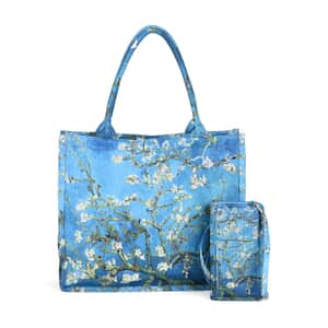 2-piece Set Van Gogh Apricot Blossom Painted Tote Bag and Cellphone Bag