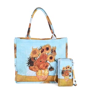2-piece Set Van Gogh Sunflower Painted Tote Bag and Cellphone Bag