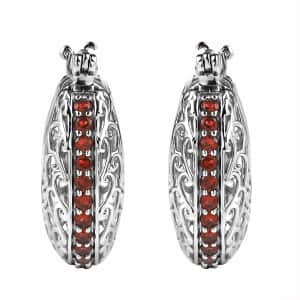 Karis Simulated Red Diamond 1.85 ctw Hoop Earrings in Platinum Bond