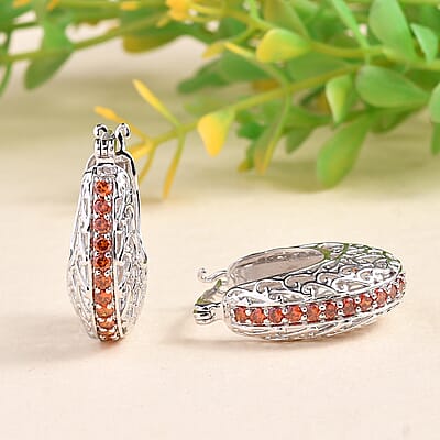 Karis Simulated Red Diamond 1.85 ctw Hoop Earrings in Platinum Bond