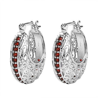 Karis Simulated Red Diamond 1.85 ctw Hoop Earrings in Platinum Bond