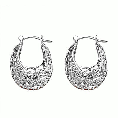 Karis Simulated Red Diamond 1.85 ctw Hoop Earrings in Platinum Bond