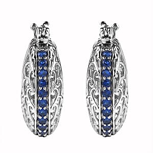 Karis Simulated Blue Diamond 1.20 ctw Hoop Earrings in Platinum Bond 