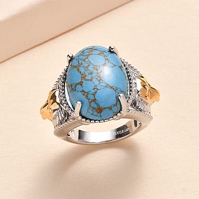 Karis Mojave Blue Turquoise 9.35 ctw Lion Ring in 18K YG Plated and Platinum Bond (Size 10.0) 