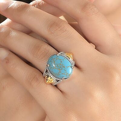 Karis Mojave Blue Turquoise 9.35 ctw Lion Ring in 18K YG Plated and Platinum Bond (Size 10.0) 