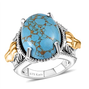 Karis Mojave Blue Turquoise 9.35 ctw Lion Ring in 18K YG Plated and Platinum Bond (Size 8.0) 