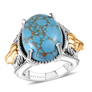 Karis Mojave Blue Turquoise 9.35 ctw Lion Ring in 18K YG Plated and Platinum Bond (Size 9.0) 