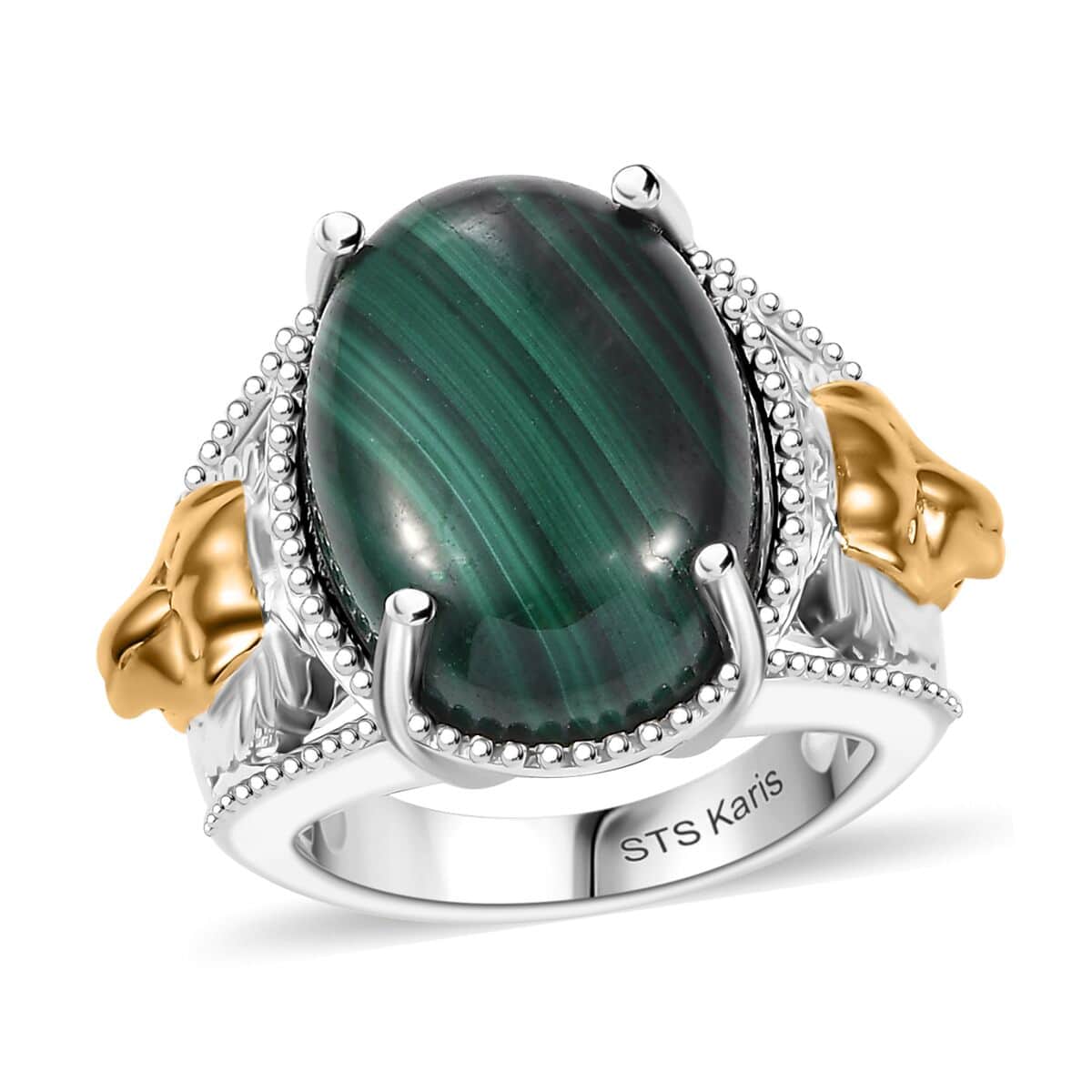 Karis African Malachite 16.50 ctw Solitaire Ring in 18K YG Plated (Size 10.0)  image number 0