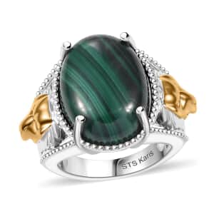 Karis African Malachite 16.50 ctw Solitaire Ring in 18K YG Plated (Size 10.0) 