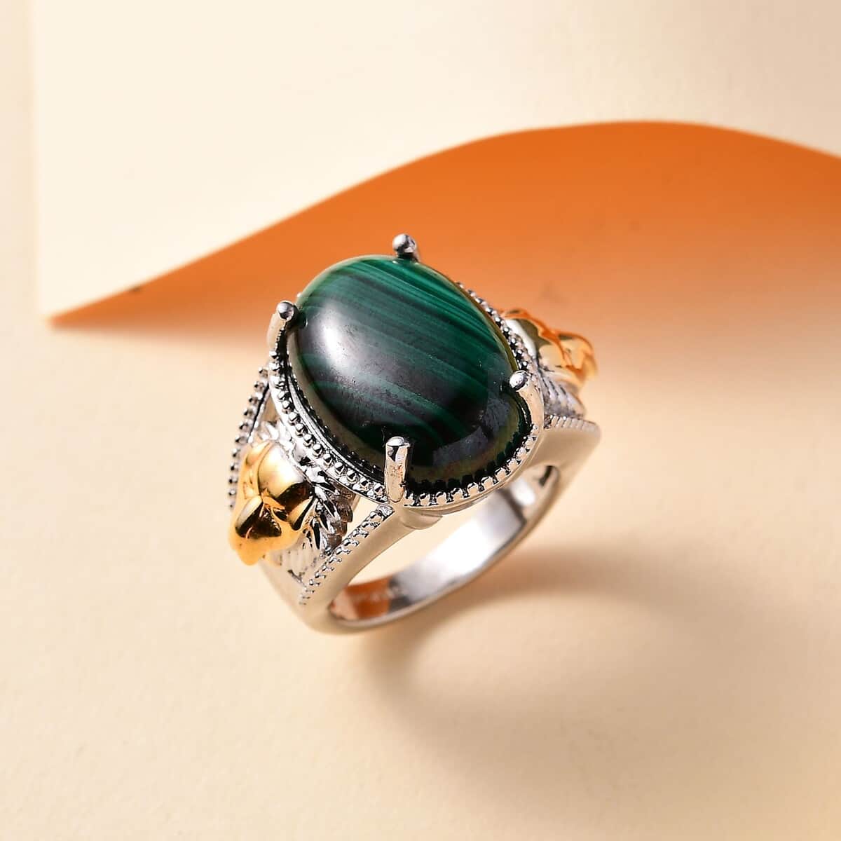 Karis African Malachite 16.50 ctw Solitaire Ring in 18K YG Plated (Size 10.0)  image number 1