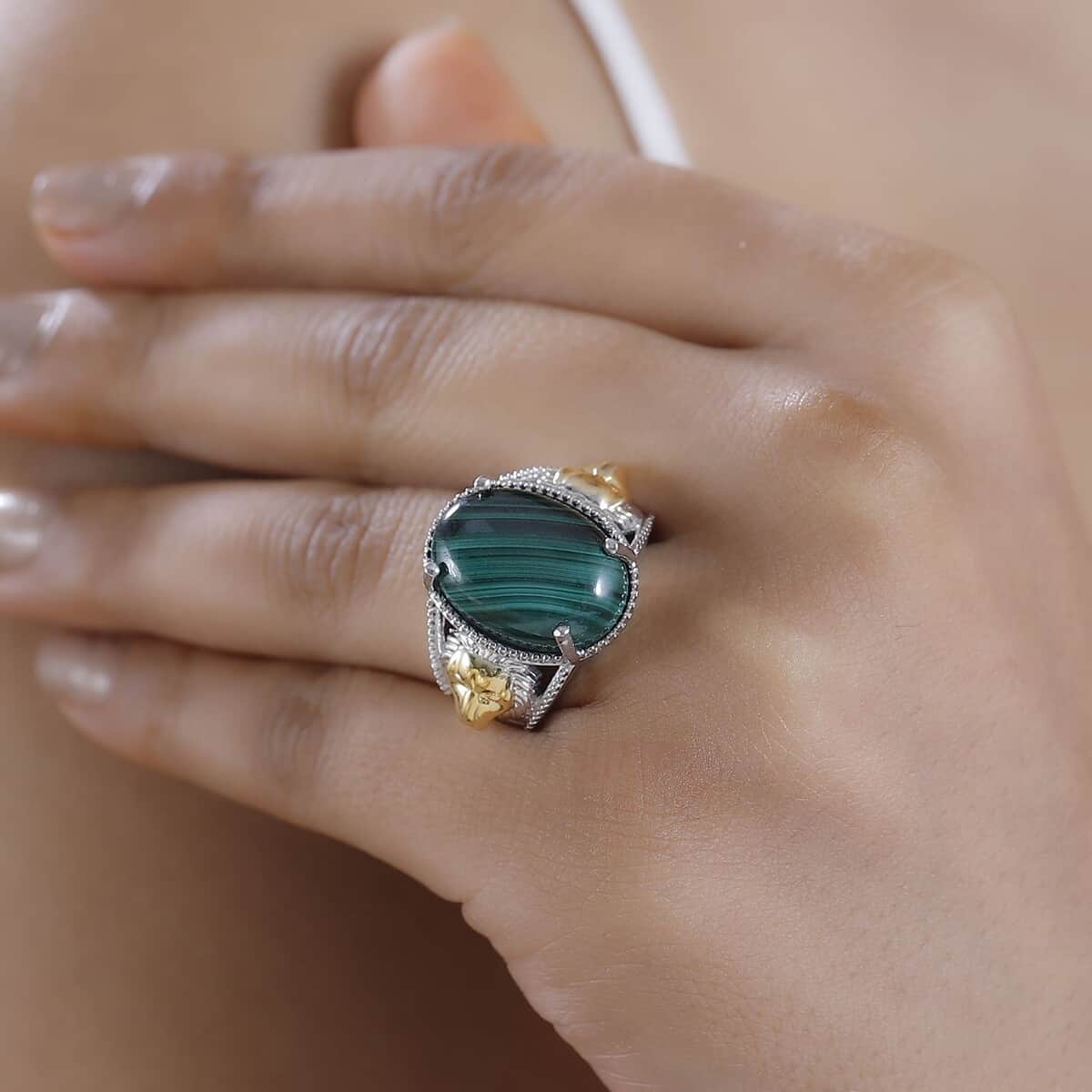 Karis African Malachite 16.50 ctw Solitaire Ring in 18K YG Plated (Size 10.0)  image number 2