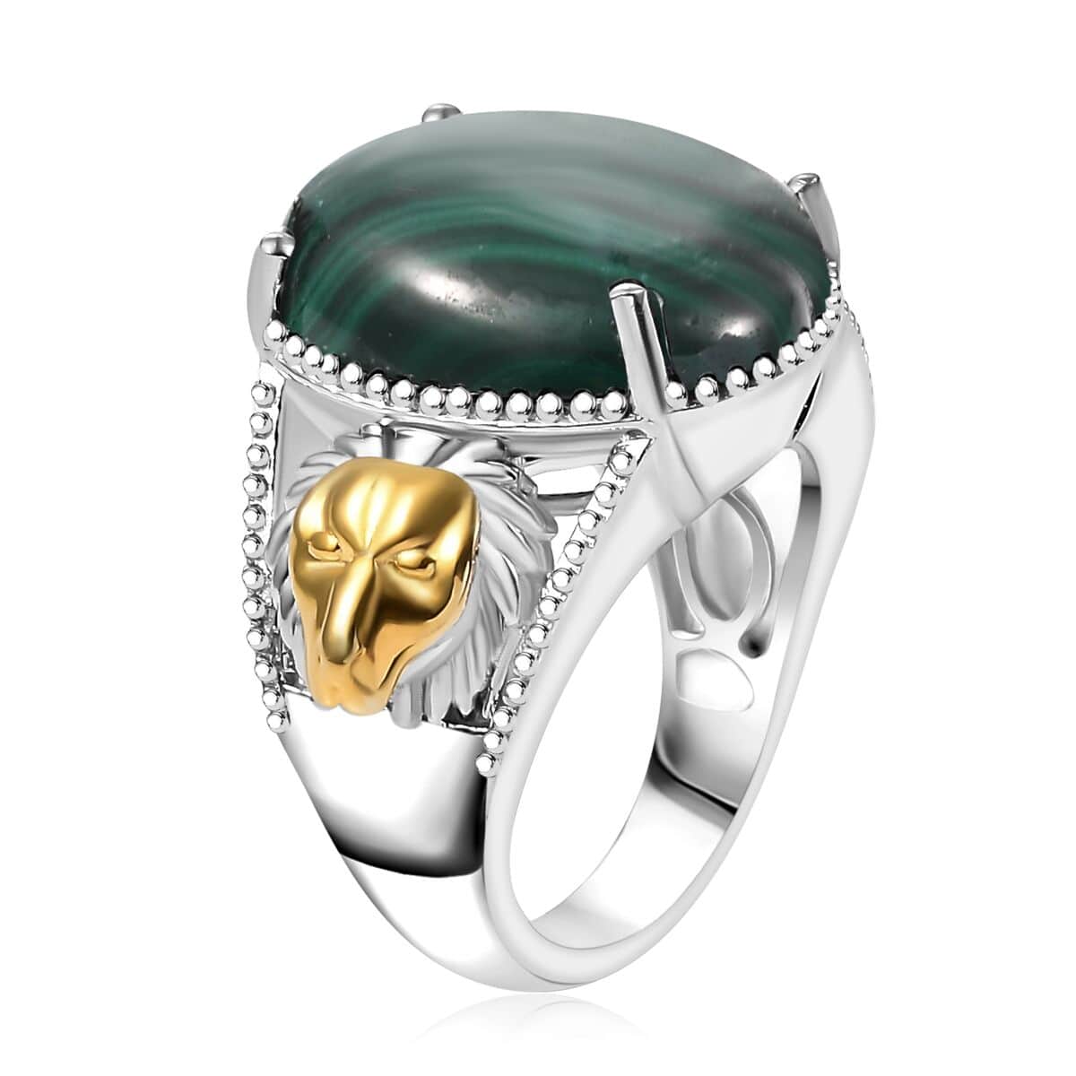 Karis African Malachite 16.50 ctw Solitaire Ring in 18K YG Plated (Size 10.0)  image number 3