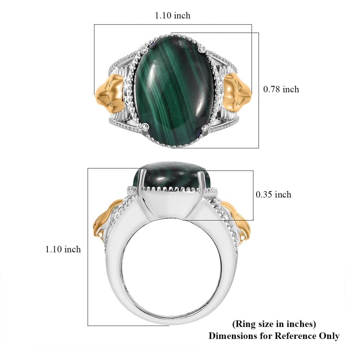 Karis African Malachite 16.50 ctw Solitaire Ring in 18K YG Plated (Size 10.0)  image number 5