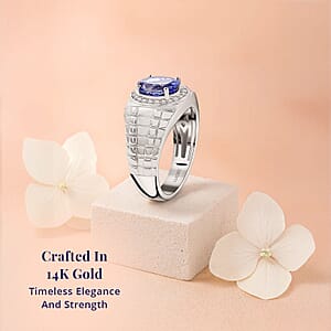 Certified Luxoro AAA Tanzanite, Diamond Men's Ring in 14K White Gold 2.65 ctw (Size 10.0)