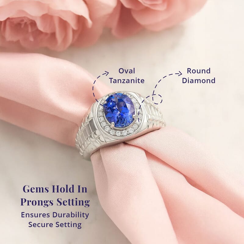 Certified & Appraised Luxoro AAA Tanzanite, Diamond Men's Ring in 14K White Gold 2.65 ctw (Size 10.0)
