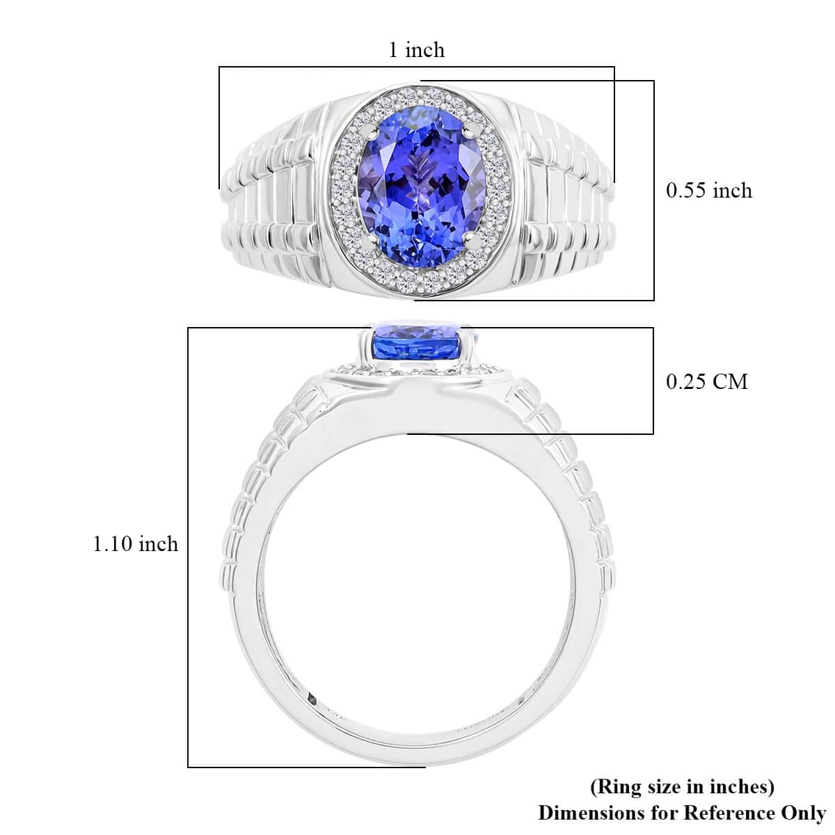 Luxoro 14K White Gold AAA Tanzanite and G-H I2 Diamond Men's Ring (Size 10.0) 8.20 Grams 2.65 ctw image number 5