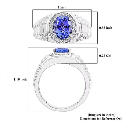 Certified & Appraised Luxoro AAA Tanzanite, Diamond Men's Ring in 14K White Gold 2.65 ctw (Size 10.0)