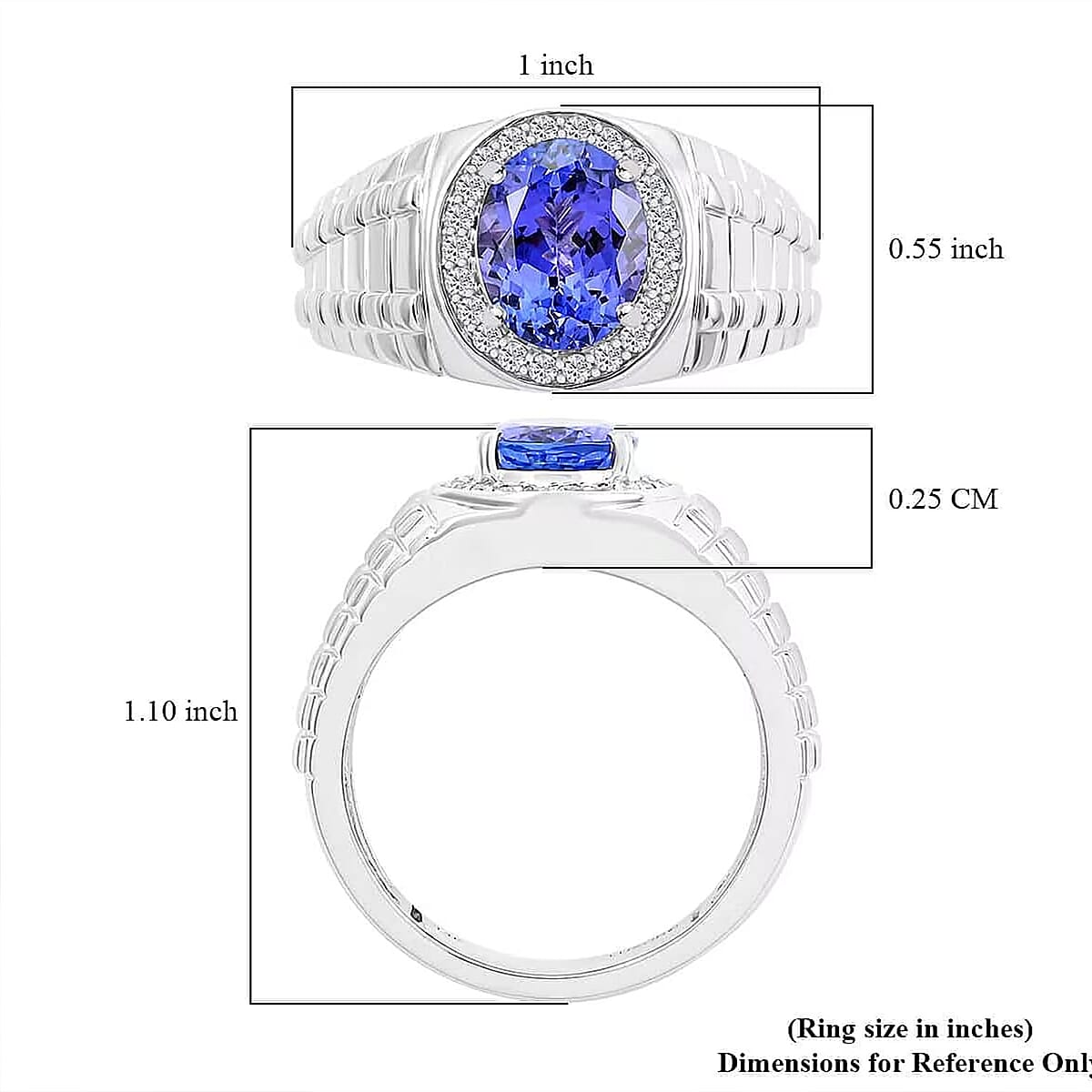 Certified & Appraised Luxoro AAA Tanzanite and G-H I2 Diamond 2.65 ctw Men's Ring in 14K White Gold (Size 12.0) 8.20 Grams image number 6