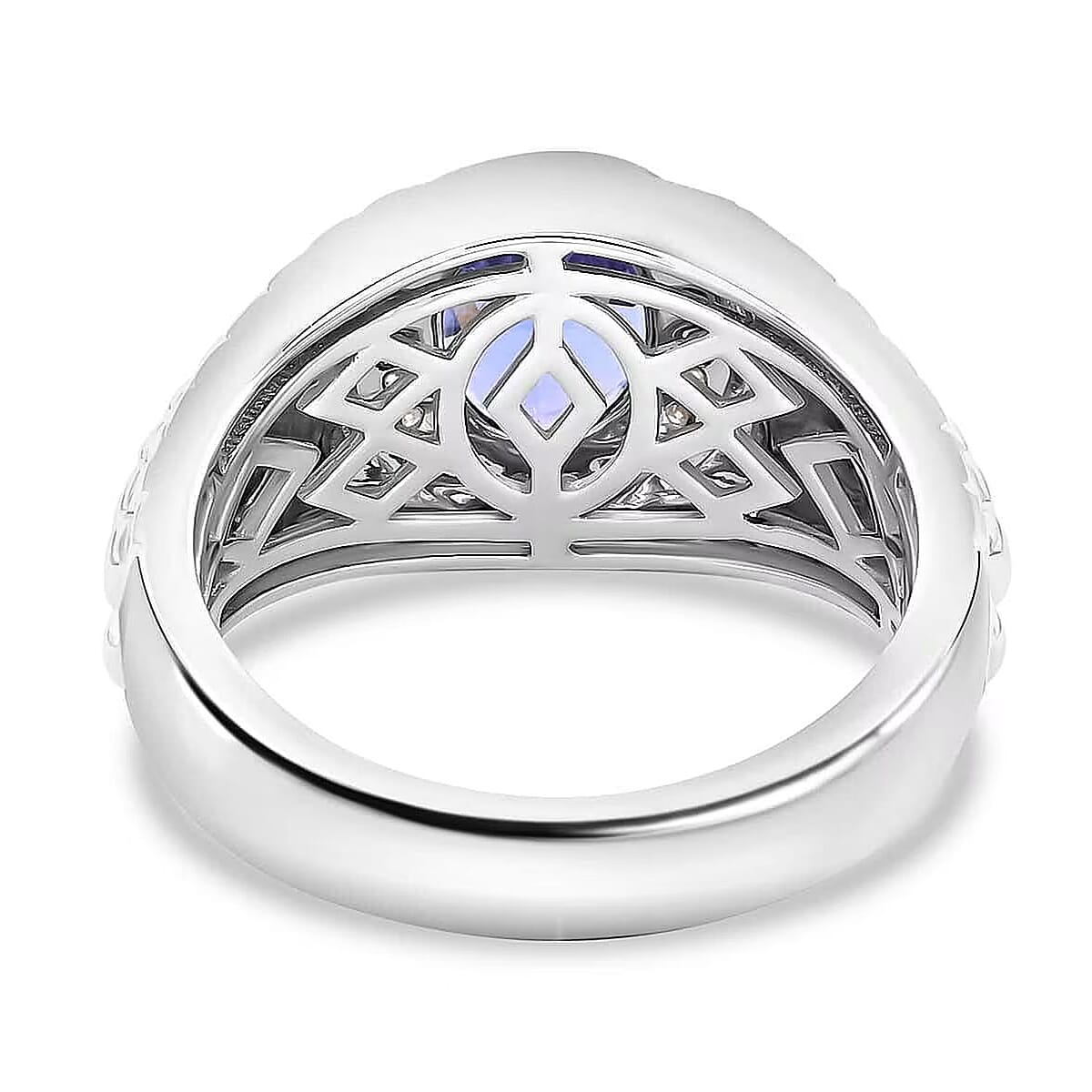 Certified & Appraised Luxoro AAA Tanzanite and G-H I2 Diamond 2.65 ctw Men's Ring in 14K White Gold (Size 12.0) 8.20 Grams image number 7