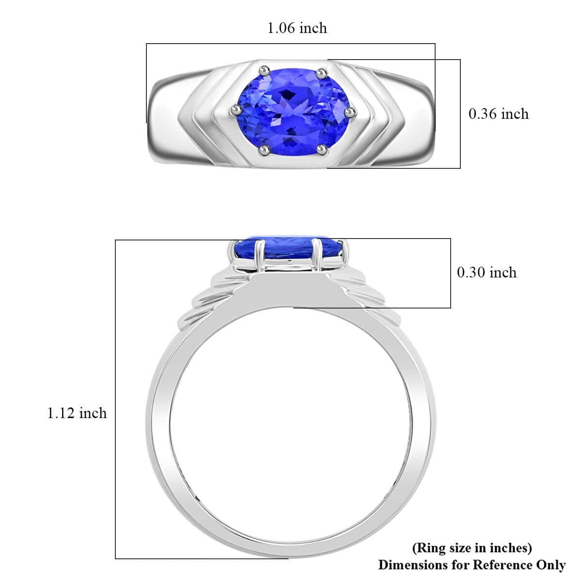 Luxoro 14K White Gold AAA Tanzanite Solitaire Men's Ring (Size 10.0) 7.30 Grams 2.50 ctw image number 5