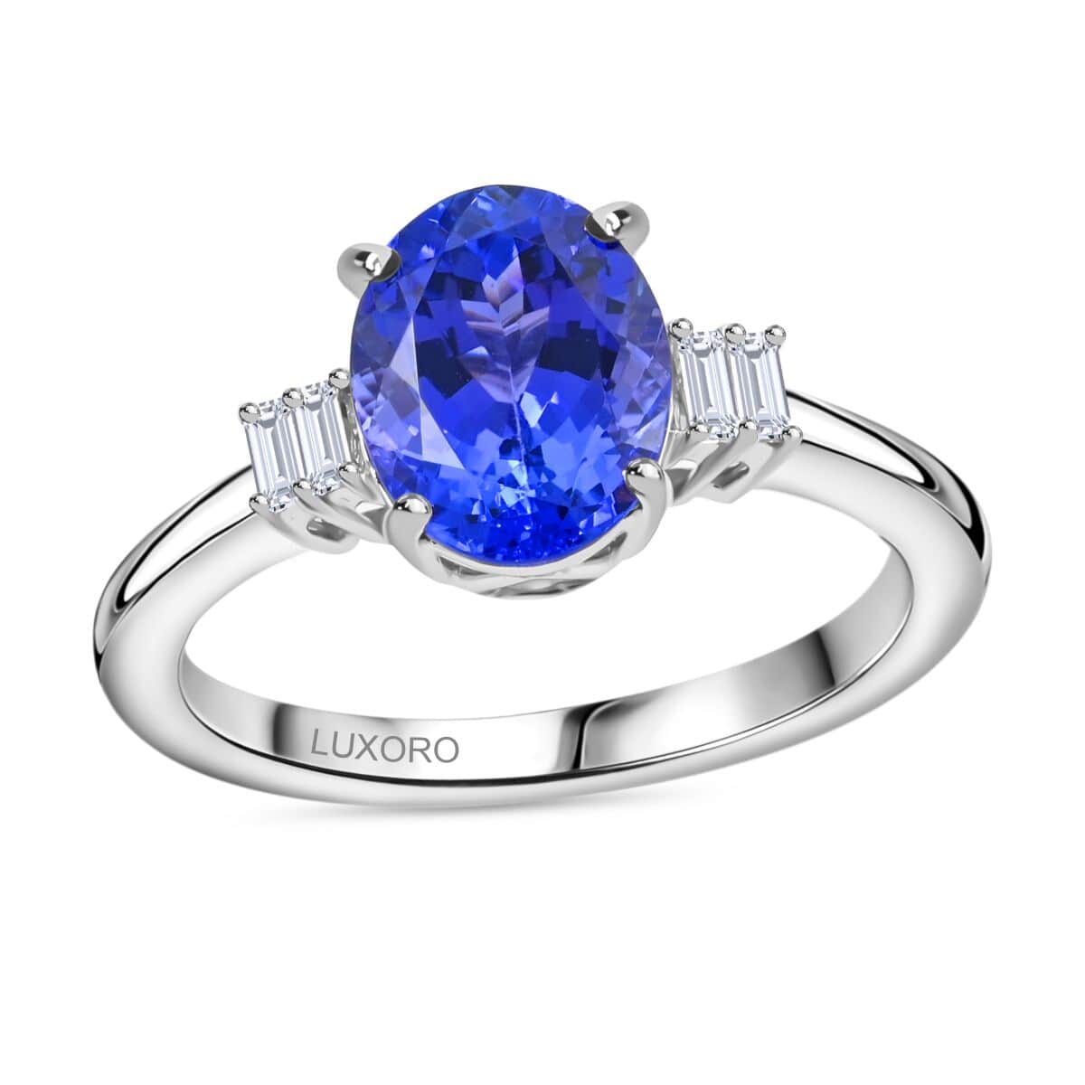 Certified & Appraised Luxoro AAA Tanzanite and G-H I2 Diamond 2.60 ctw Ring in 14K White Gold (Size 10.0) image number 0