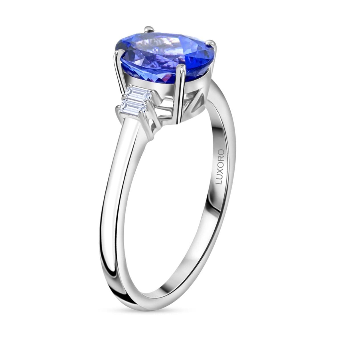 Certified & Appraised Luxoro AAA Tanzanite and G-H I2 Diamond 2.60 ctw Ring in 14K White Gold (Size 6.0) image number 3
