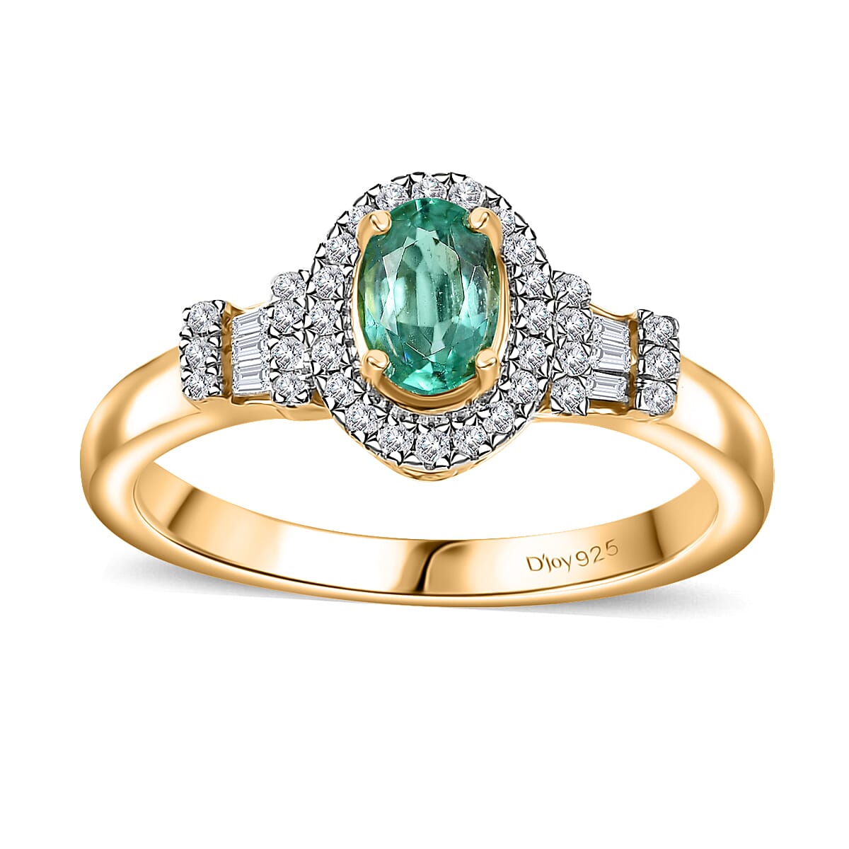 Boyaca Colombian Emerald and Diamond 0.60 ctw Halo Ring in 18K Vermeil Yellow Gold Over Sterling Silver (Size 7.0)