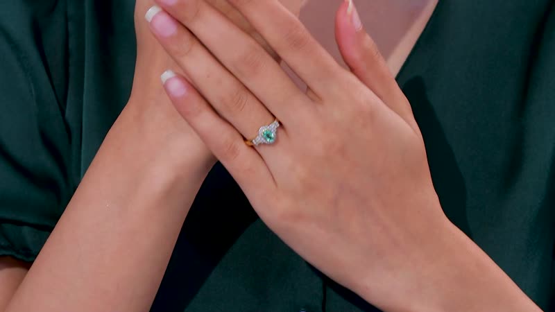 Boyaca Colombian Emerald and Diamond 0.60 ctw Halo Ring in 18K Vermeil Yellow Gold Over Sterling Silver (Size 7.0)