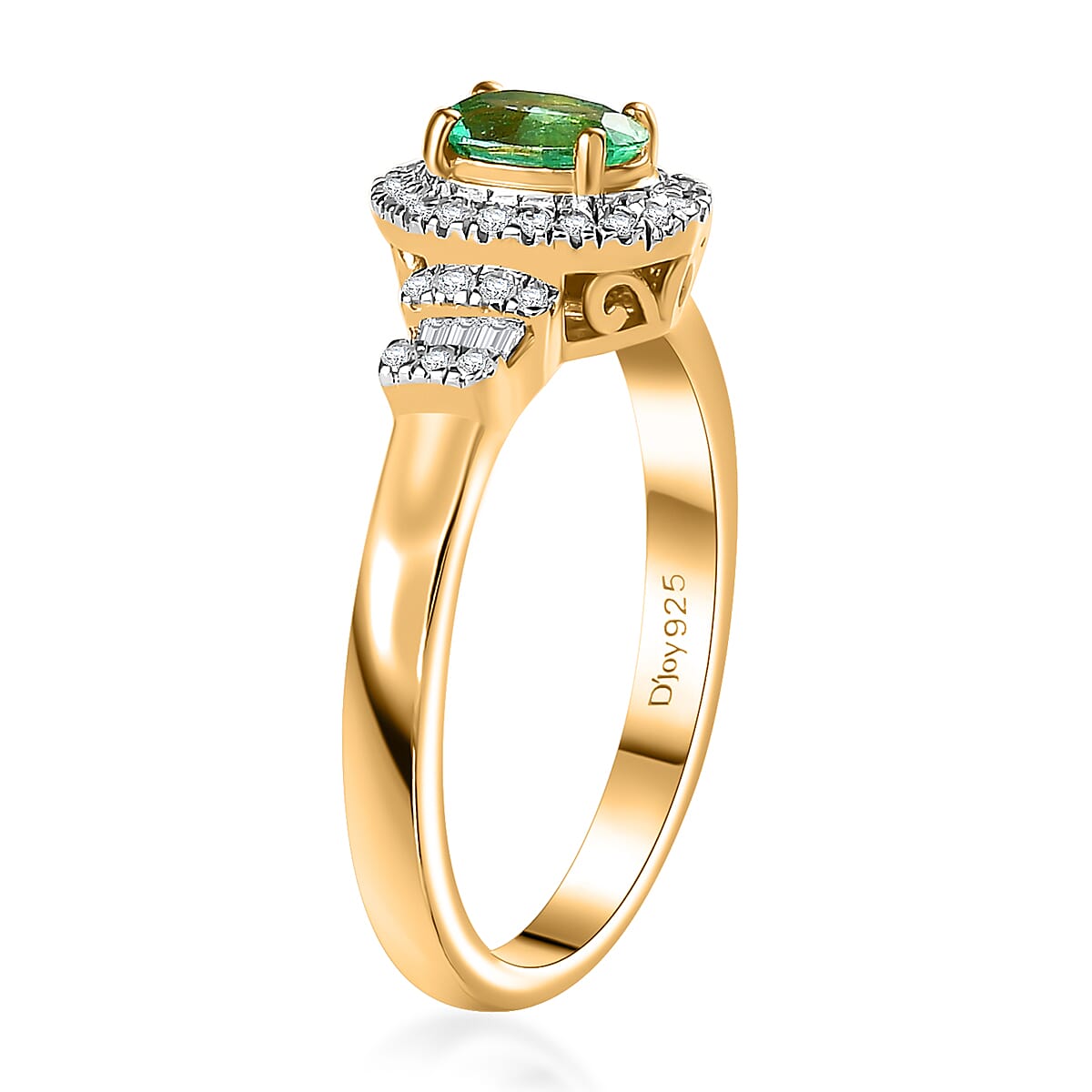 Boyaca Colombian Emerald and Diamond 0.60 ctw Halo Ring in 18K Vermeil Yellow Gold Over Sterling Silver (Size 7.0) image number 3
