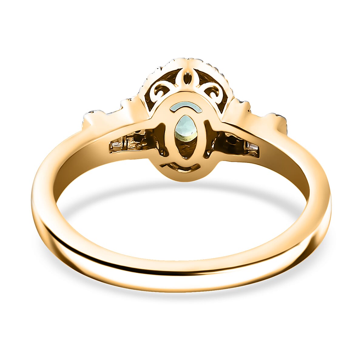 Boyaca Colombian Emerald and Diamond 0.60 ctw Halo Ring in 18K Vermeil Yellow Gold Over Sterling Silver (Size 7.0) image number 4