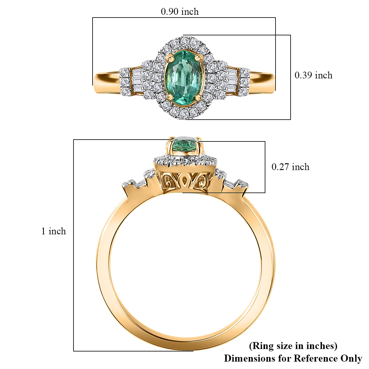 Boyaca Colombian Emerald and Diamond 0.60 ctw Halo Ring in 18K Vermeil Yellow Gold Over Sterling Silver (Size 7.0) image number 5