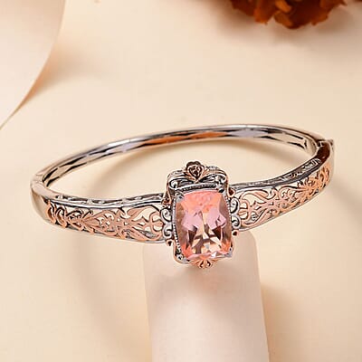 Karis Morganique Quartz (Triplet) 11.70 ctw Bangle Bracelet in 18K RG Plated and Platinum Bond (6.50 In)