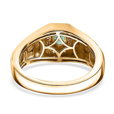 Premium Boyaca Colombian Emerald and White Zircon 0.50 ctw Giza Pyramid Men's Ring in 18K Vermeil Yellow Gold Over Sterling Silver (Size 10.0)