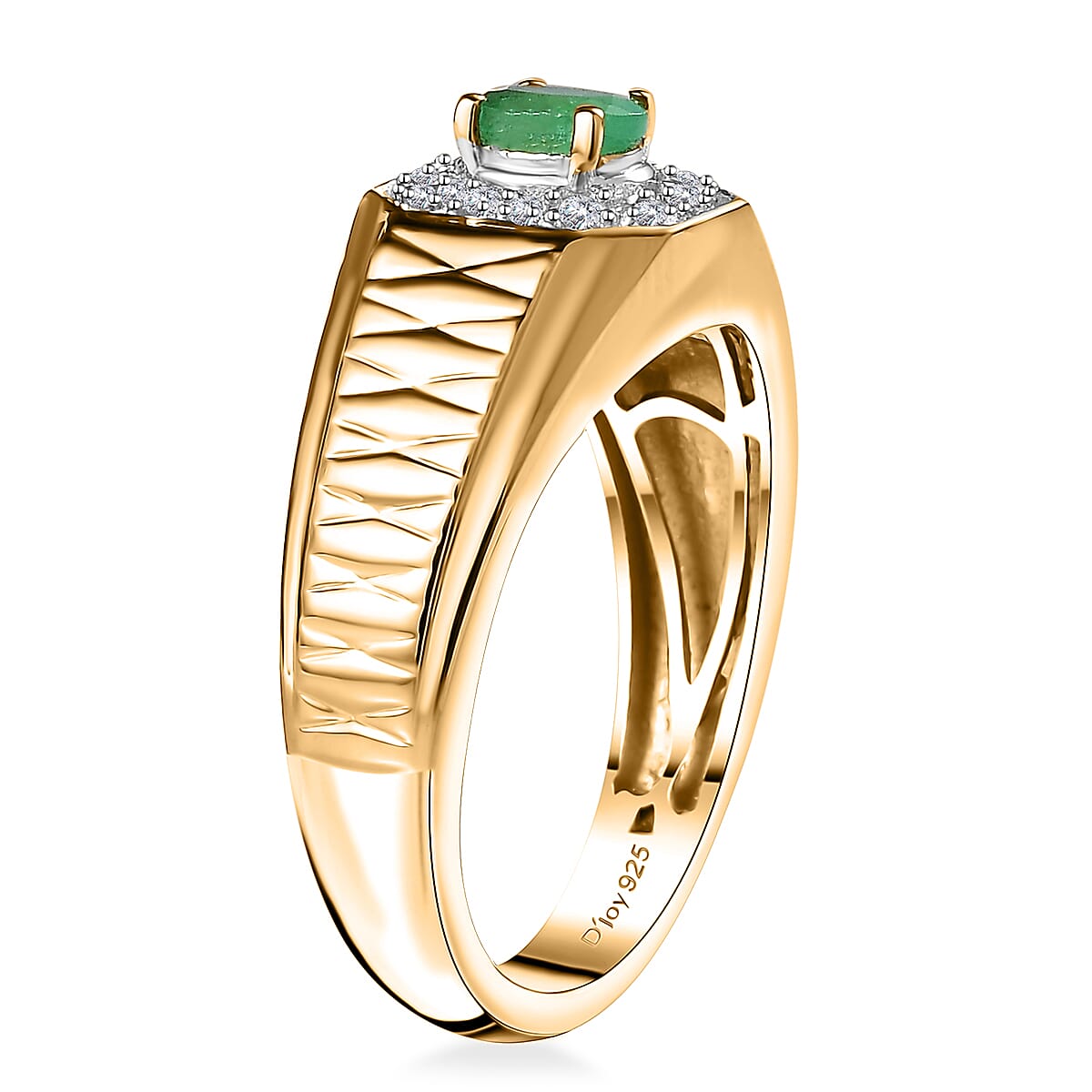 Premium Boyaca Colombian Emerald and White Zircon 0.50 ctw Giza Pyramid Men's Ring in 18K Vermeil Yellow Gold Over Sterling Silver (Size 9.0) image number 3