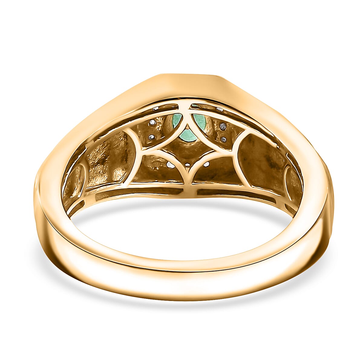 Premium Boyaca Colombian Emerald and White Zircon 0.50 ctw Giza Pyramid Men's Ring in 18K Vermeil Yellow Gold Over Sterling Silver (Size 9.0) image number 4